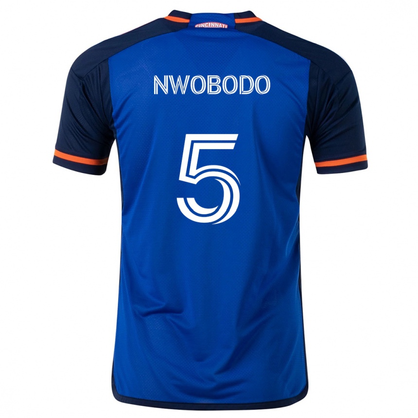 Niño Fútbol Camiseta Obinna Nwobodo #5 Azul Blanco 1ª Equipación 2024/25 Perú