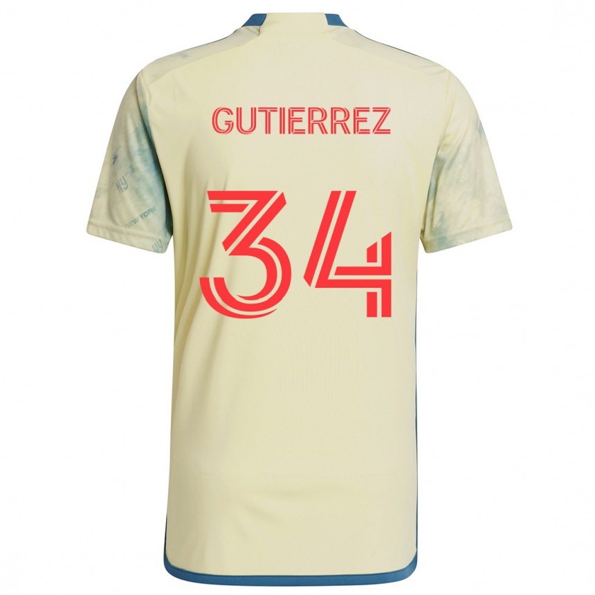 Niño Fútbol Camiseta Juan Gutierrez #34 Amarillo Rojo Azul 1ª Equipación 2024/25 Perú