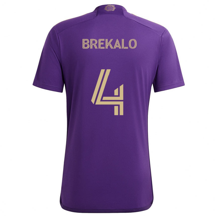 Niño Fútbol Camiseta David Brekalo #4 Púrpura Amarillo 1ª Equipación 2024/25 Perú