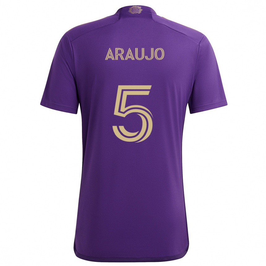 Niño Fútbol Camiseta César Araújo #5 Púrpura Amarillo 1ª Equipación 2024/25 Perú