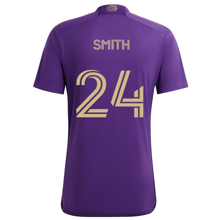 Niño Fútbol Camiseta Kyle Smith #24 Púrpura Amarillo 1ª Equipación 2024/25 Perú