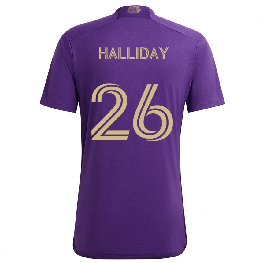 Niño Fútbol Camiseta Michael Halliday #26 Púrpura Amarillo 1ª Equipación 2024/25 Perú