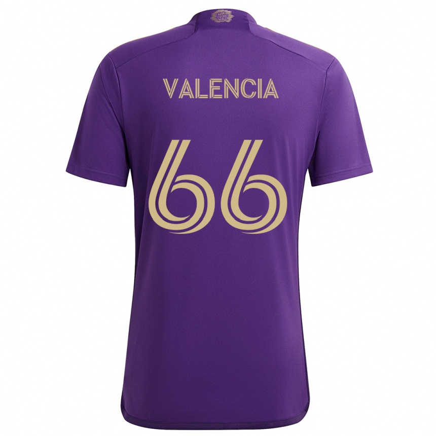 Niño Fútbol Camiseta Yeiler Valencia #66 Púrpura Amarillo 1ª Equipación 2024/25 Perú