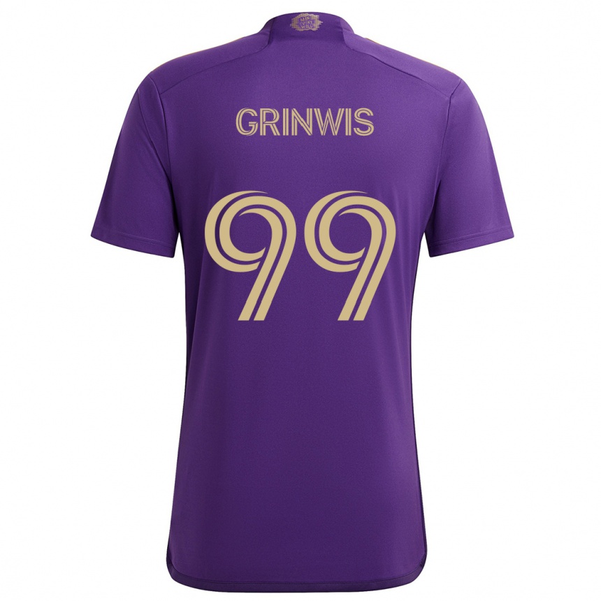 Niño Fútbol Camiseta Adam Grinwis #99 Púrpura Amarillo 1ª Equipación 2024/25 Perú