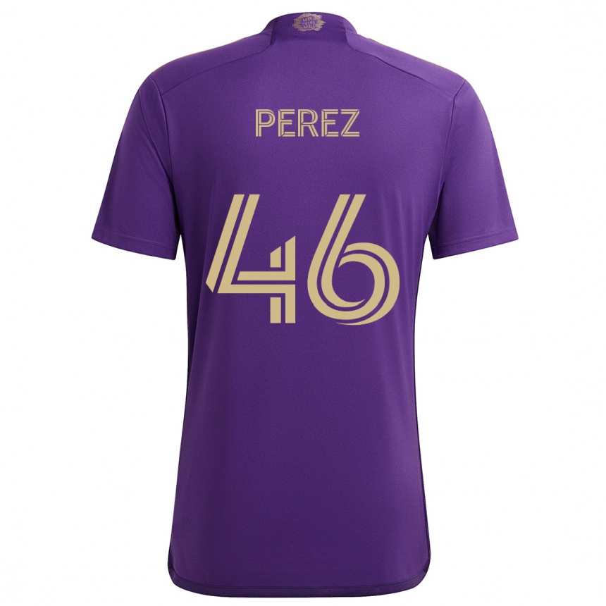 Niño Fútbol Camiseta Franco Pérez #46 Púrpura Amarillo 1ª Equipación 2024/25 Perú