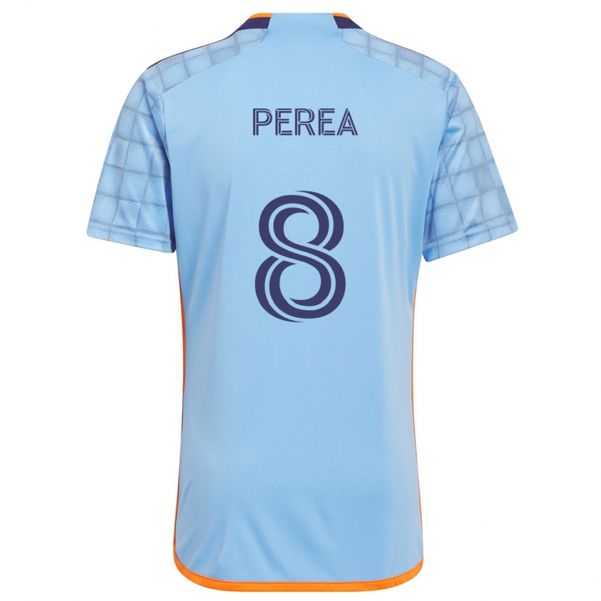 Niño Fútbol Camiseta Andrés Perea #8 Azul Naranja 1ª Equipación 2024/25 Perú