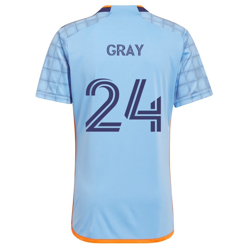 Niño Fútbol Camiseta Tayvon Gray #24 Azul Naranja 1ª Equipación 2024/25 Perú