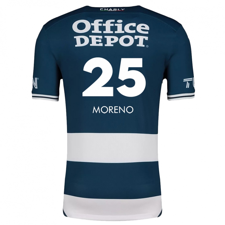 Niño Fútbol Camiseta Carlos Moreno #25 Azul Blanco 1ª Equipación 2024/25 Perú