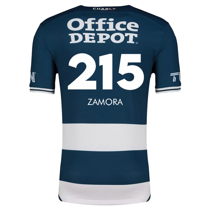 Niño Fútbol Camiseta Yahir Zamora #215 Azul Blanco 1ª Equipación 2024/25 Perú