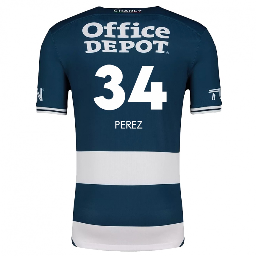 Niño Fútbol Camiseta Julio Pérez #34 Azul Blanco 1ª Equipación 2024/25 Perú