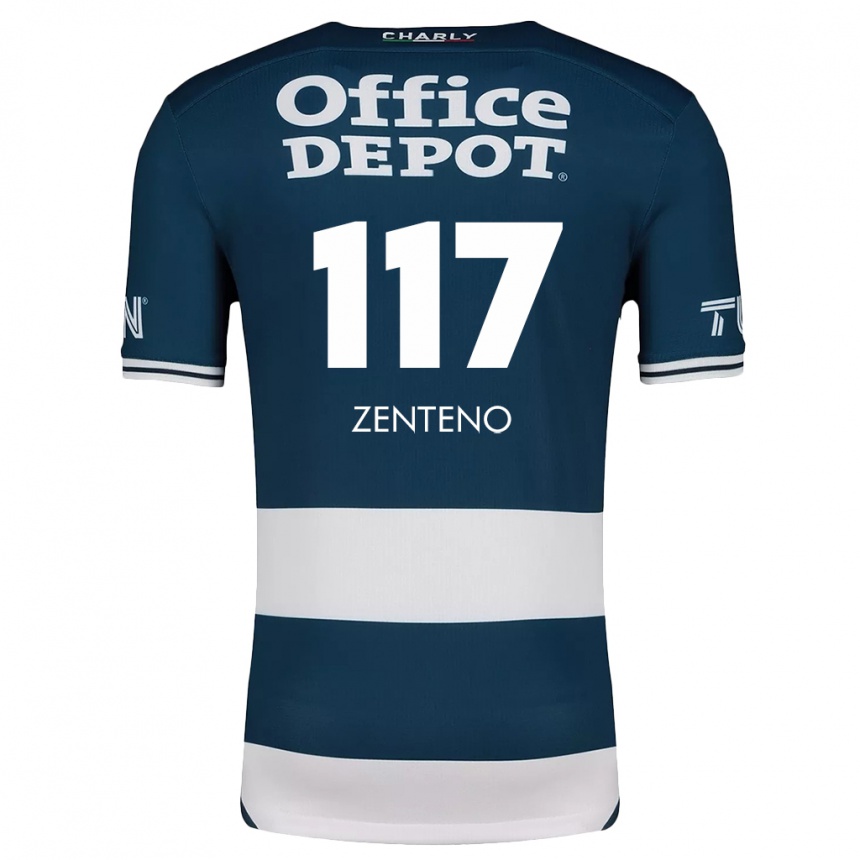 Niño Fútbol Camiseta Gustavo Zenteno #117 Azul Blanco 1ª Equipación 2024/25 Perú