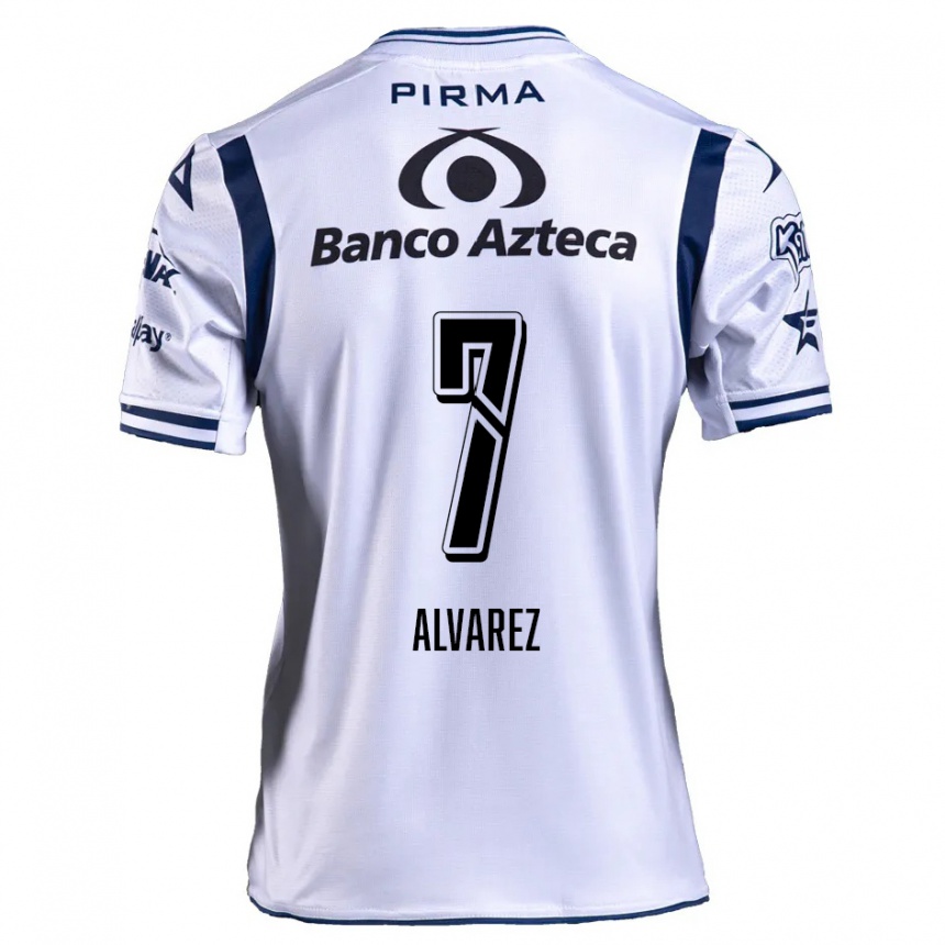 Niño Fútbol Camiseta Daniel Álvarez #7 Blanco Azul Marino 1ª Equipación 2024/25 Perú