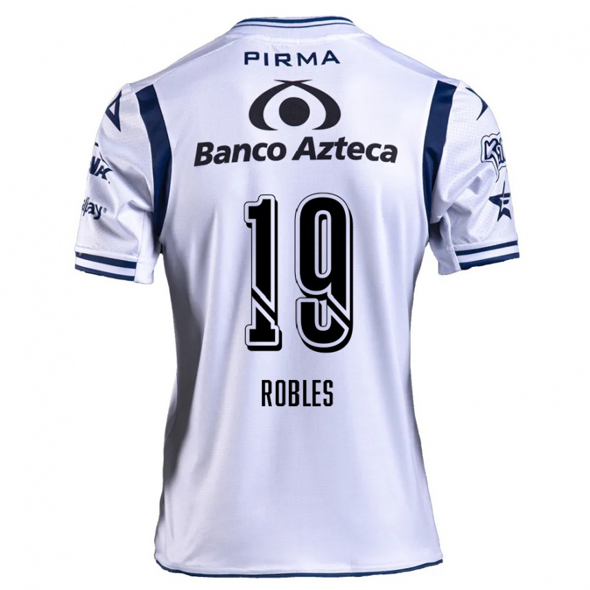 Niño Fútbol Camiseta Ángel Robles #19 Blanco Azul Marino 1ª Equipación 2024/25 Perú