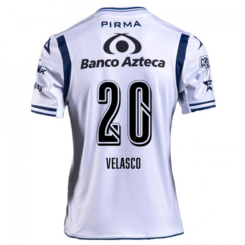 Niño Fútbol Camiseta Kevin Velasco #20 Blanco Azul Marino 1ª Equipación 2024/25 Perú