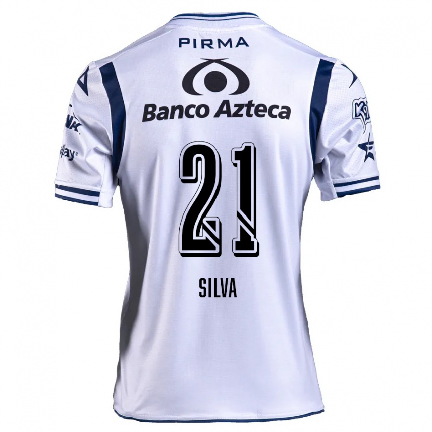 Niño Fútbol Camiseta Gastón Silva #21 Blanco Azul Marino 1ª Equipación 2024/25 Perú