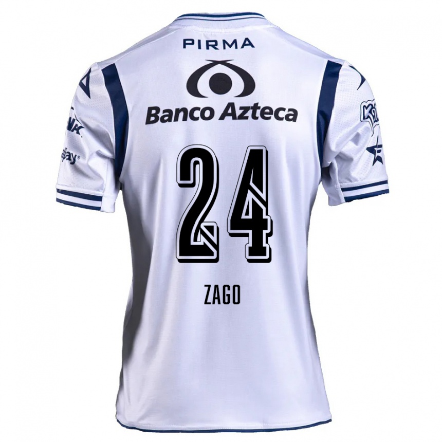 Niño Fútbol Camiseta Diego Zago #24 Blanco Azul Marino 1ª Equipación 2024/25 Perú