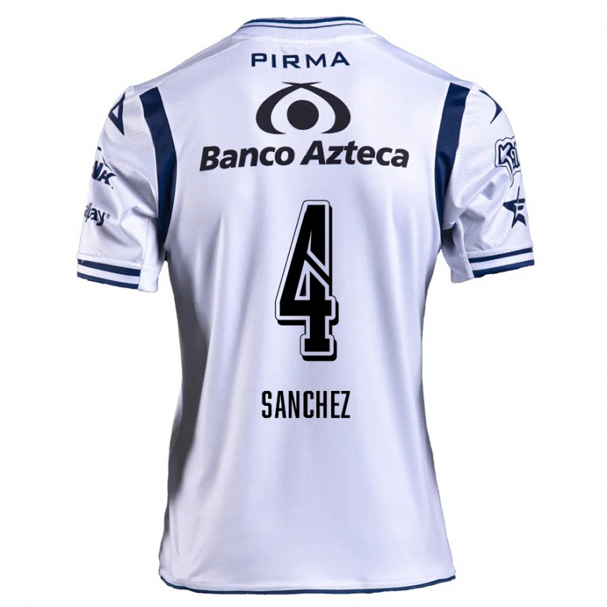 Niño Fútbol Camiseta Liliana Sánchez #4 Blanco Azul Marino 1ª Equipación 2024/25 Perú