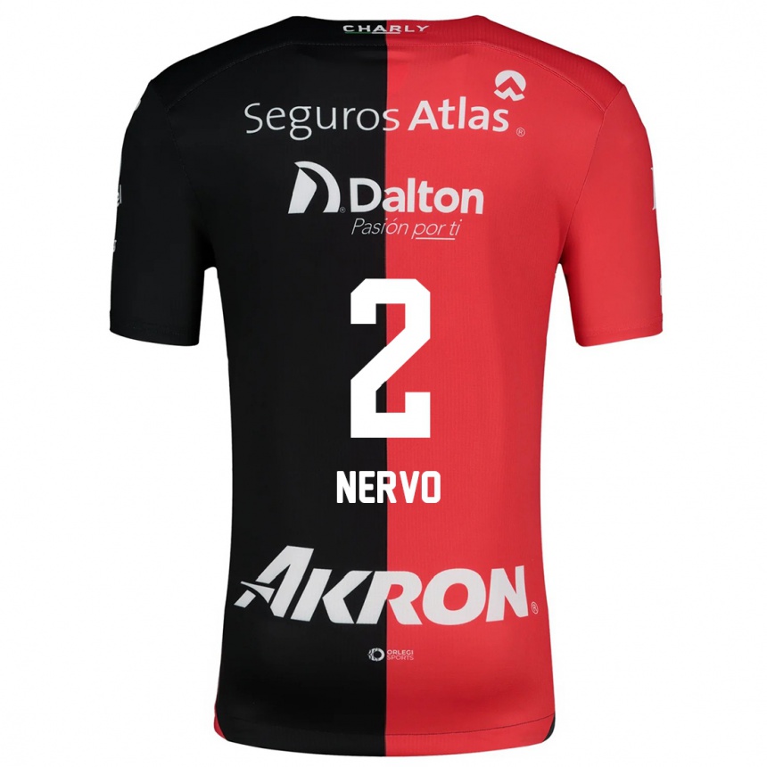 Niño Fútbol Camiseta Hugo Nervo #2 Negro Rojo 1ª Equipación 2024/25 Perú