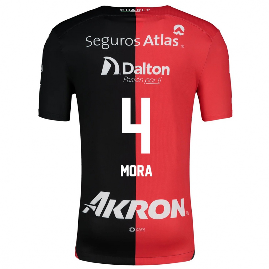 Niño Fútbol Camiseta Adrián Mora #4 Negro Rojo 1ª Equipación 2024/25 Perú