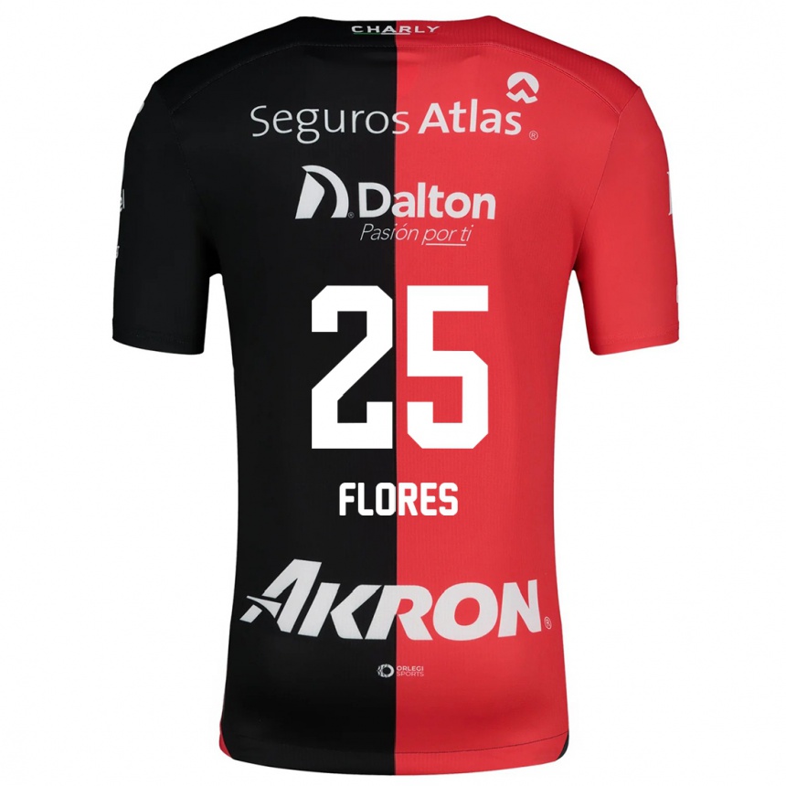 Niño Fútbol Camiseta Leonardo Flores #25 Negro Rojo 1ª Equipación 2024/25 Perú