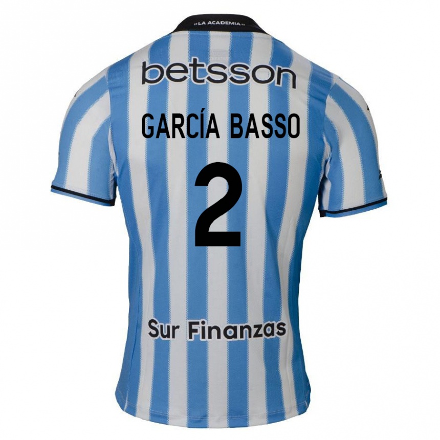 Niño Fútbol Camiseta Agustín García Basso #2 Azul Blanco Negro 1ª Equipación 2024/25 Perú