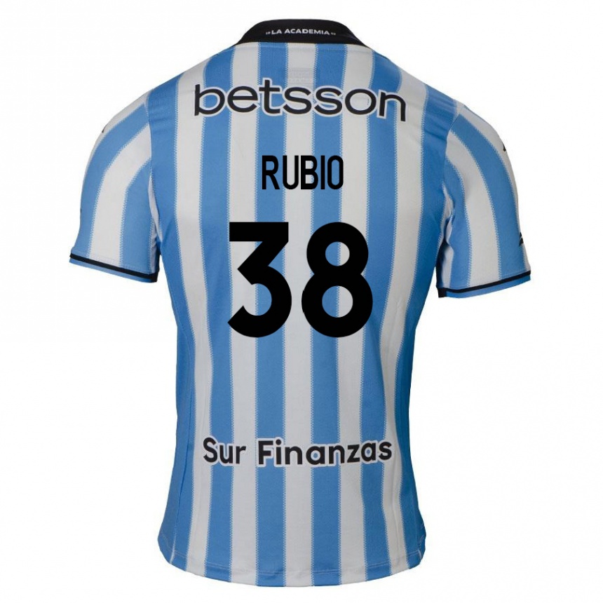 Niño Fútbol Camiseta Tobías Rubio #38 Azul Blanco Negro 1ª Equipación 2024/25 Perú