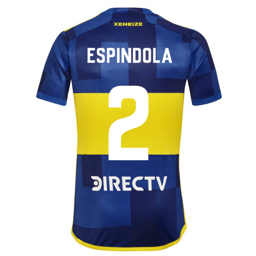 Niño Fútbol Camiseta Noelia Espindola #2 Azul Amarillo 1ª Equipación 2024/25 Perú