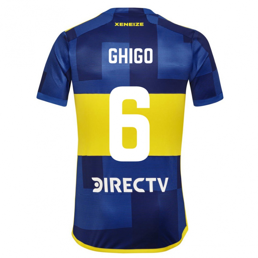 Niño Fútbol Camiseta Cecilia Ghigo #6 Azul Amarillo 1ª Equipación 2024/25 Perú