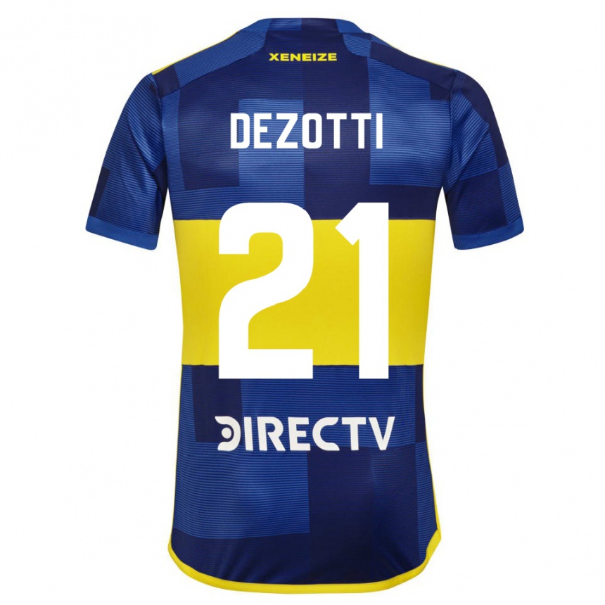 Niño Fútbol Camiseta Martina Dezotti #21 Azul Amarillo 1ª Equipación 2024/25 Perú