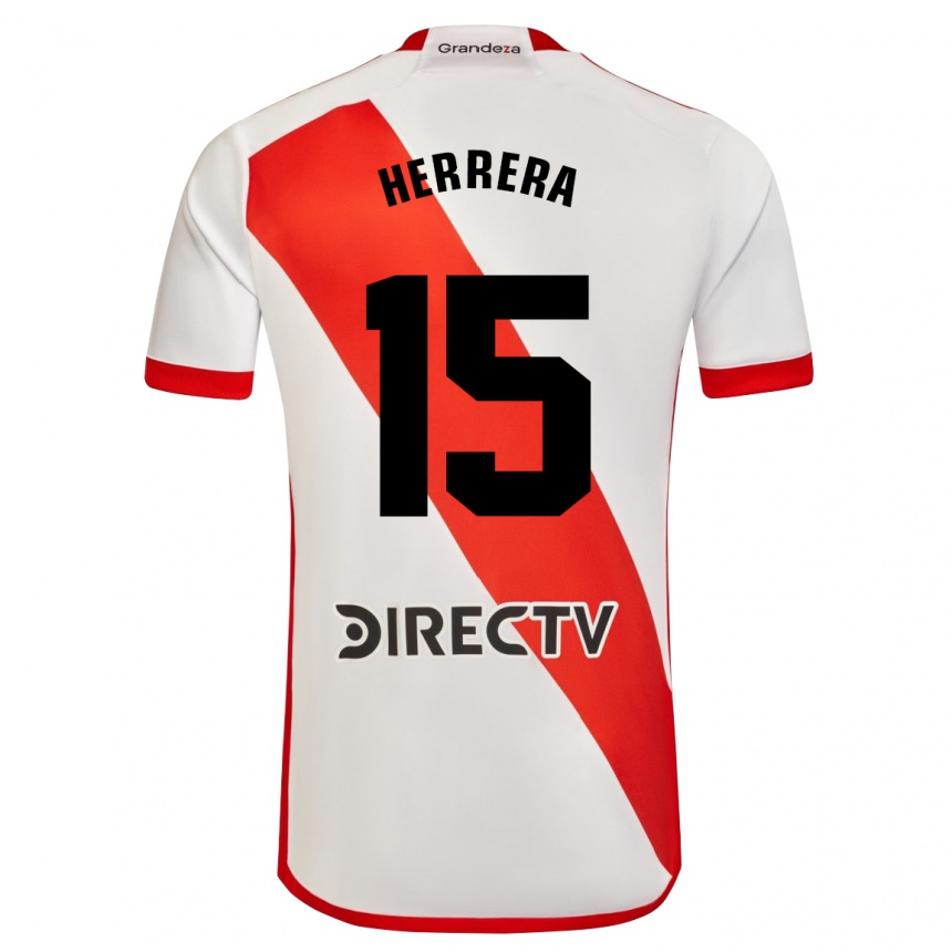 Niño Fútbol Camiseta Andrés Herrera #15 Blanco Rojo 1ª Equipación 2024/25 Perú