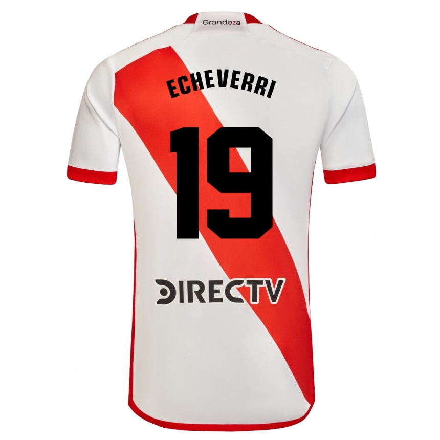 Niño Fútbol Camiseta Claudio Echeverri #19 Blanco Rojo 1ª Equipación 2024/25 Perú