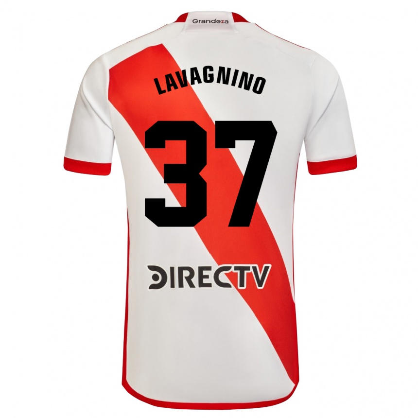 Niño Fútbol Camiseta Lucas Lavagnino #37 Blanco Rojo 1ª Equipación 2024/25 Perú