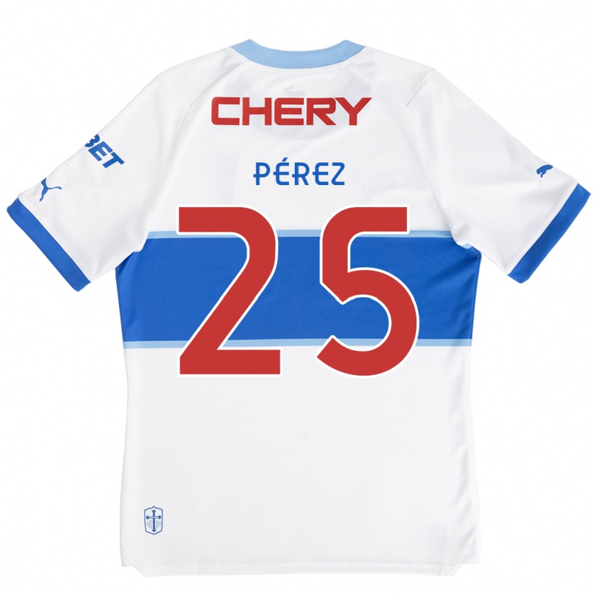 Niño Fútbol Camiseta Sebastián Pérez #25 Blanco Azul 1ª Equipación 2024/25 Perú