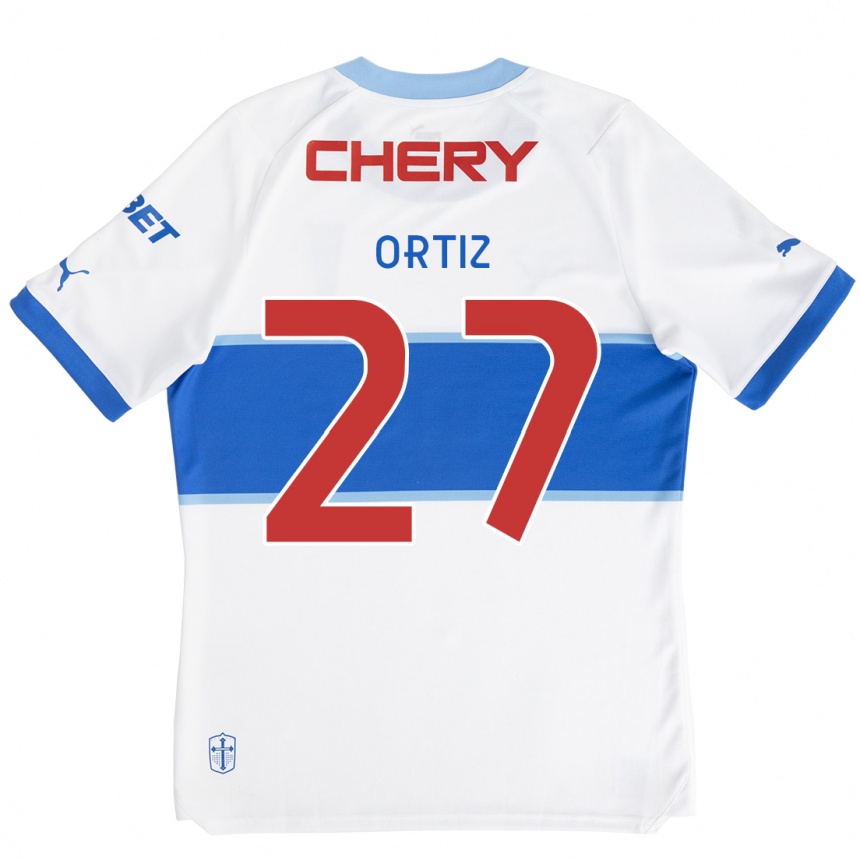 Niño Fútbol Camiseta Jorge Ortiz #27 Blanco Azul 1ª Equipación 2024/25 Perú