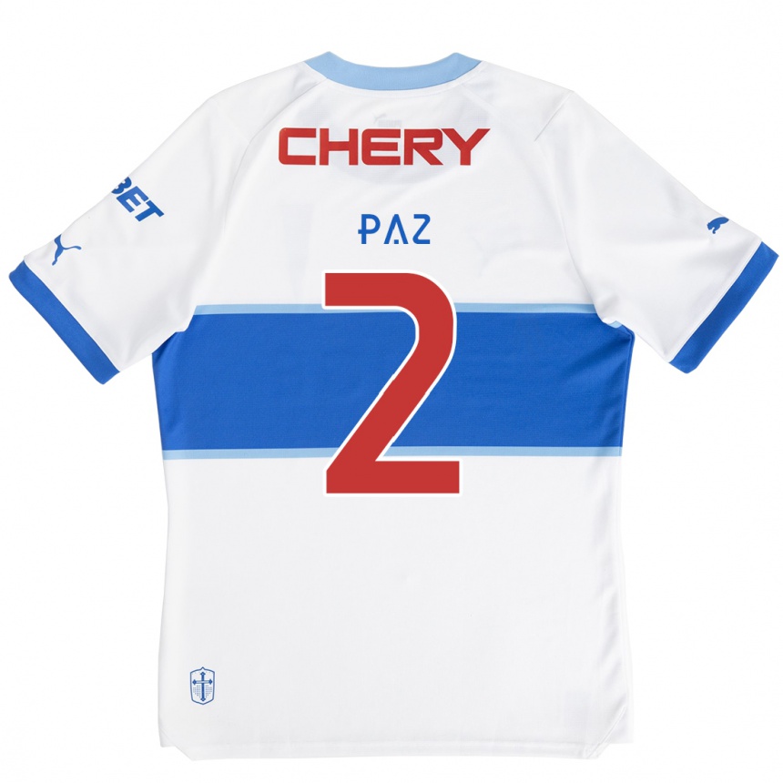 Niño Fútbol Camiseta Nehuén Paz #2 Blanco Azul 1ª Equipación 2024/25 Perú