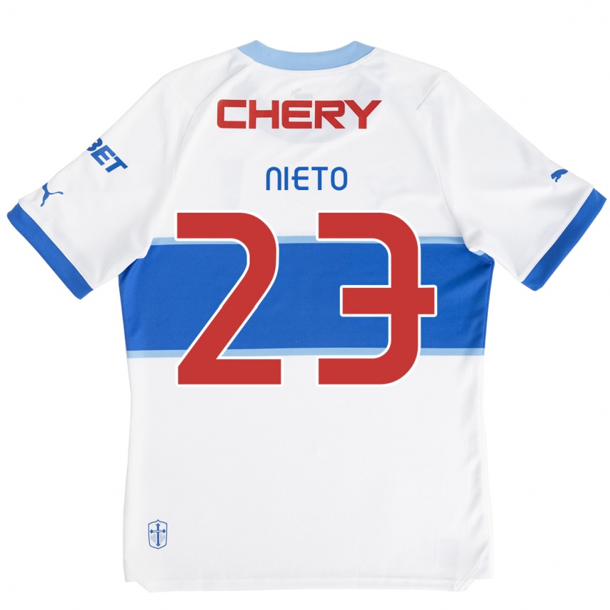 Niño Fútbol Camiseta Byron Nieto #23 Blanco Azul 1ª Equipación 2024/25 Perú