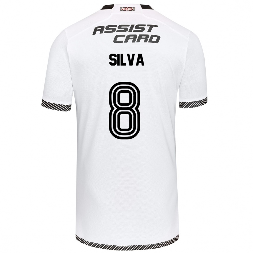 Niño Fútbol Camiseta Bastián Silva #8 Blanco Negro 1ª Equipación 2024/25 Perú