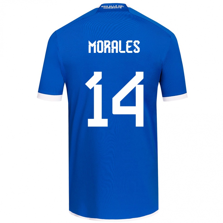 Niño Fútbol Camiseta Marcelo Morales #14 Azul Blanco 1ª Equipación 2024/25 Perú