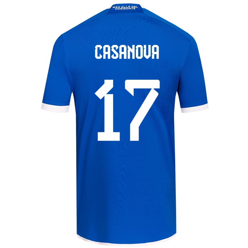 Niño Fútbol Camiseta Luis Casanova #17 Azul Blanco 1ª Equipación 2024/25 Perú