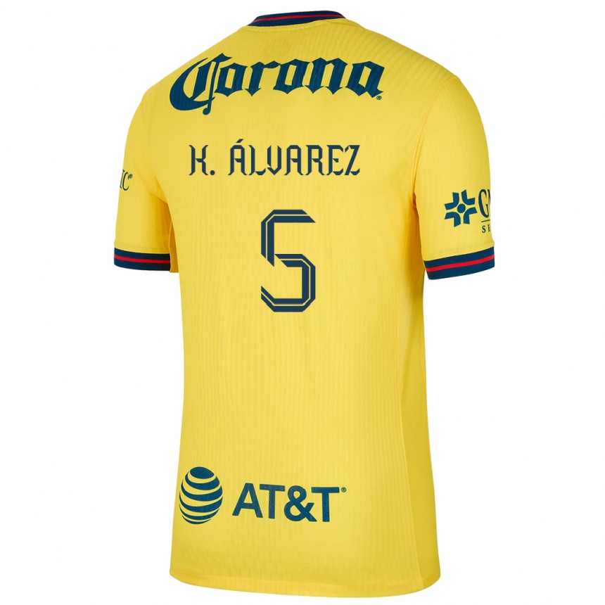 Niño Fútbol Camiseta Kevin Álvarez #5 Amarillo Azul 1ª Equipación 2024/25 Perú