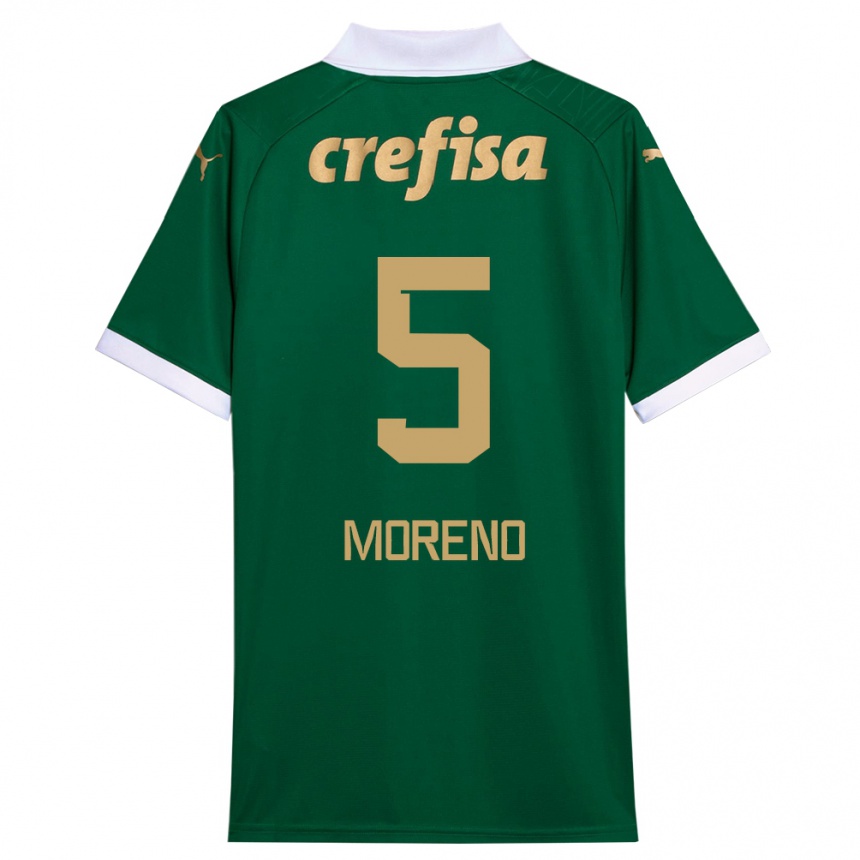 Niño Fútbol Camiseta Aníbal Moreno #5 Verde Blanco 1ª Equipación 2024/25 Perú