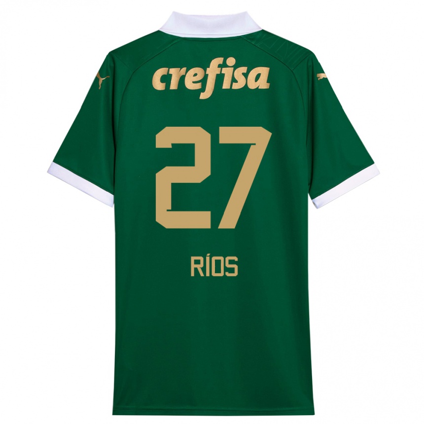 Niño Fútbol Camiseta Richard Ríos #27 Verde Blanco 1ª Equipación 2024/25 Perú