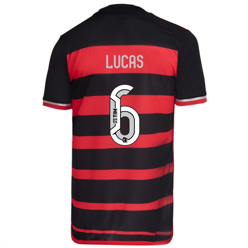 Niño Fútbol Camiseta Ayrton Lucas #6 Negro Rojo 1ª Equipación 2024/25 Perú