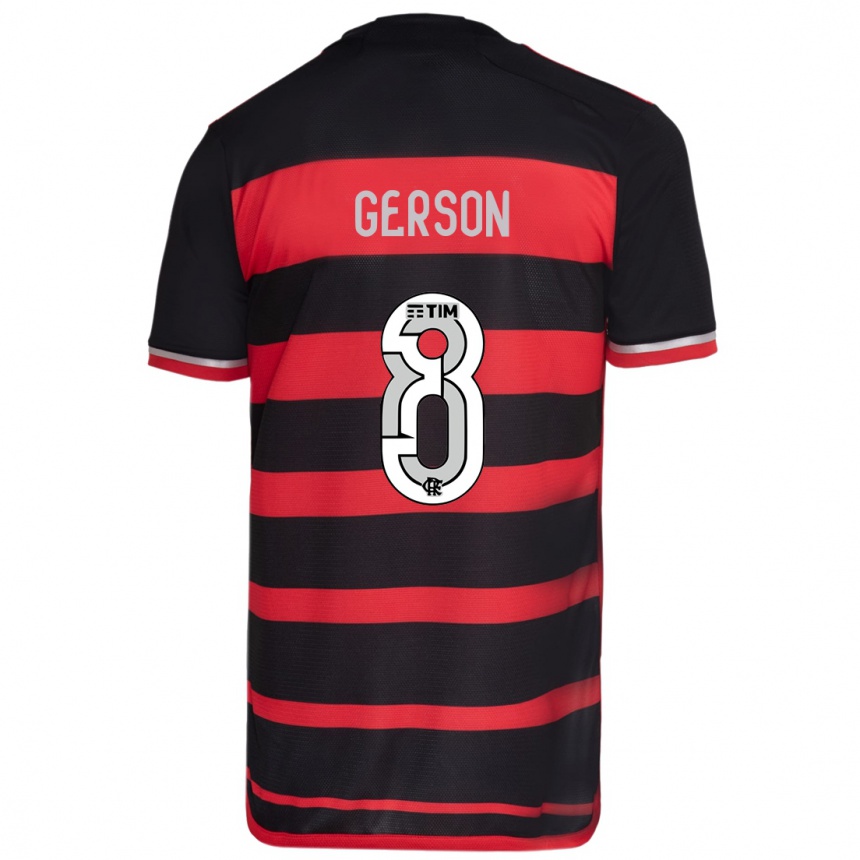 Niño Fútbol Camiseta Gerson #8 Negro Rojo 1ª Equipación 2024/25 Perú