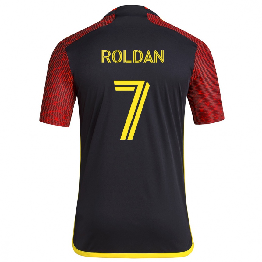 Niño Fútbol Camiseta Cristian Roldán #7 Negro Rojo 2ª Equipación 2024/25 Perú