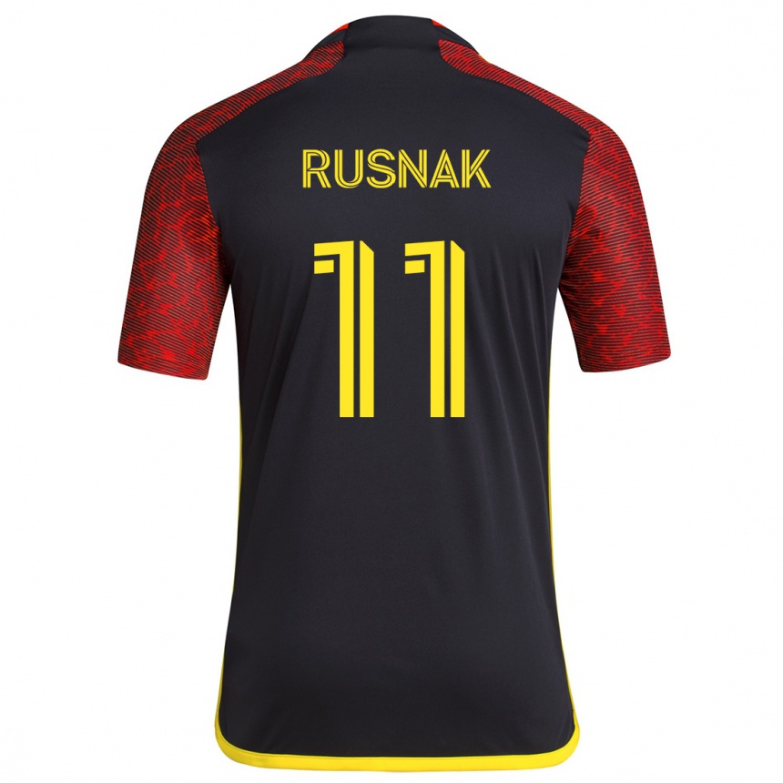 Niño Fútbol Camiseta Albert Rusnák #11 Negro Rojo 2ª Equipación 2024/25 Perú