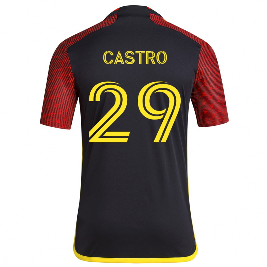 Niño Fútbol Camiseta Jacob Castro #29 Negro Rojo 2ª Equipación 2024/25 Perú