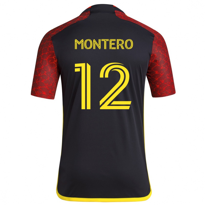 Niño Fútbol Camiseta Fredy Montero #12 Negro Rojo 2ª Equipación 2024/25 Perú