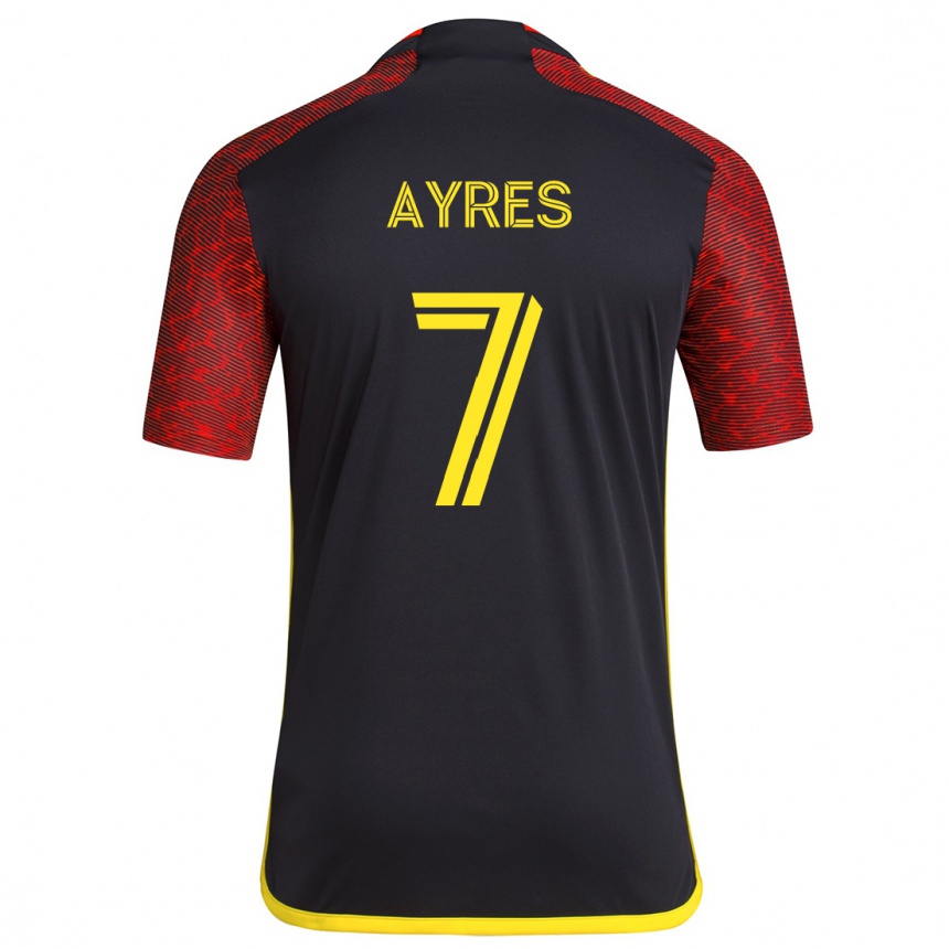 Niño Fútbol Camiseta Melina Ayres #7 Negro Rojo 2ª Equipación 2024/25 Perú