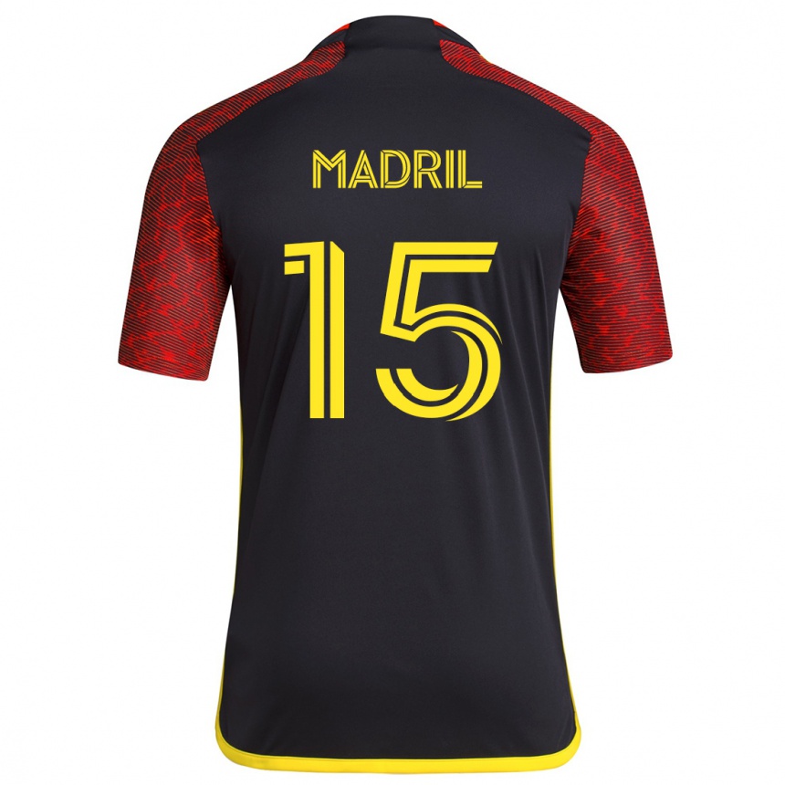 Niño Fútbol Camiseta Emily Madril #15 Negro Rojo 2ª Equipación 2024/25 Perú